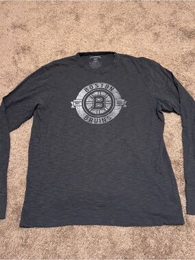 Boston Bruins Banner '47 Shirt Mens Medium Gray Long Sleeve NHL Logo
